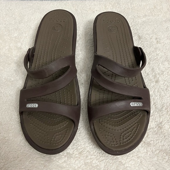CROCS Patricia Brown Open Toe Sandals Size 10 - Picture 1 of 7
